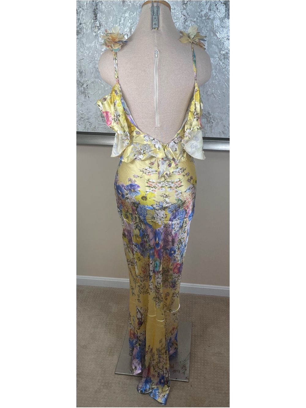 CAMILLA Bias Floral Frill Rosette Yellow Slip Dress Size Small - Picture 11 of 13
